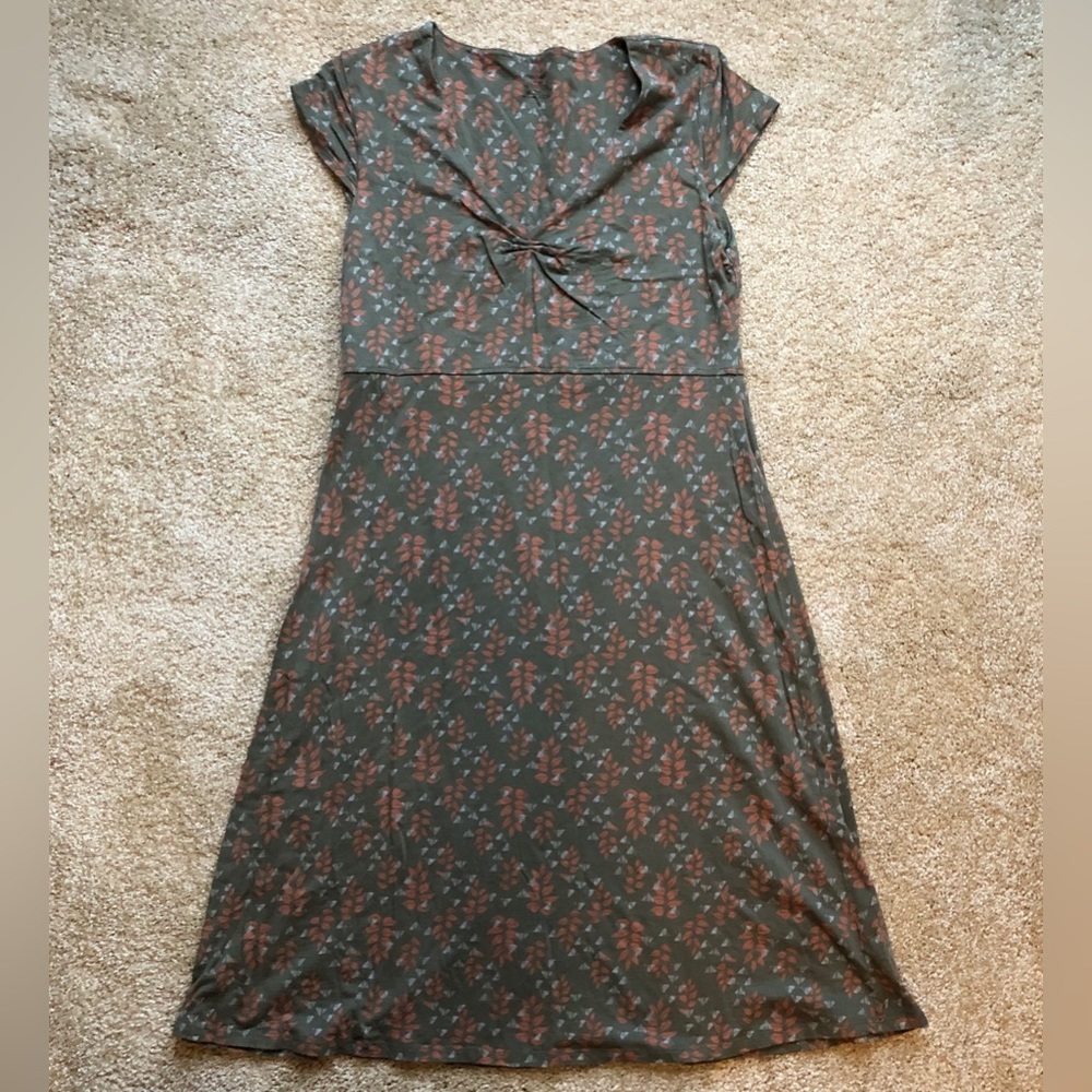 Toad & Co. Army Green floral Cotton/ Tencil Short Sleeve Dress Large